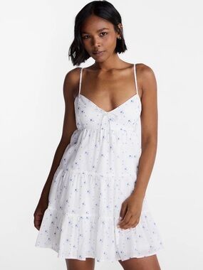 No Boundaries White Midi Sundress with Blue Floral Print